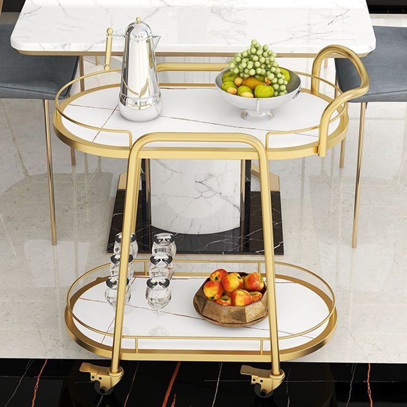 Contemporary Oval Metal Prep Table 26.77"W Rolling Prep Table for Dining Room