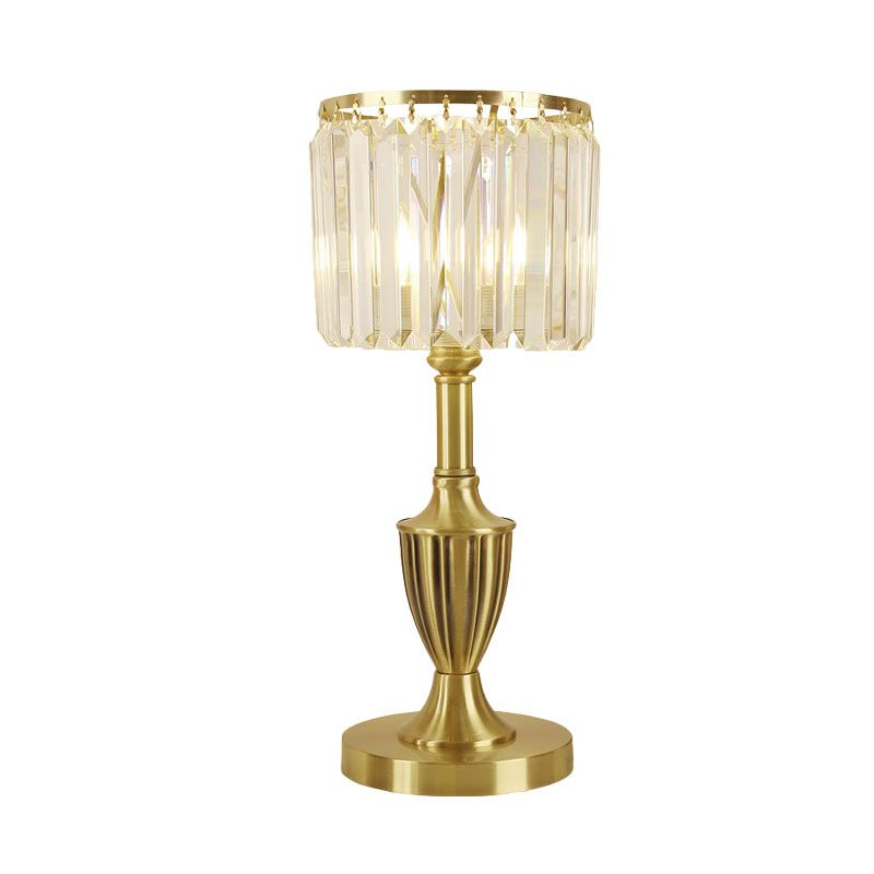 Prismatic Optical Crystal Brass Table Lamp Cylinder Shade LED Contemporary Nightstand Lamp