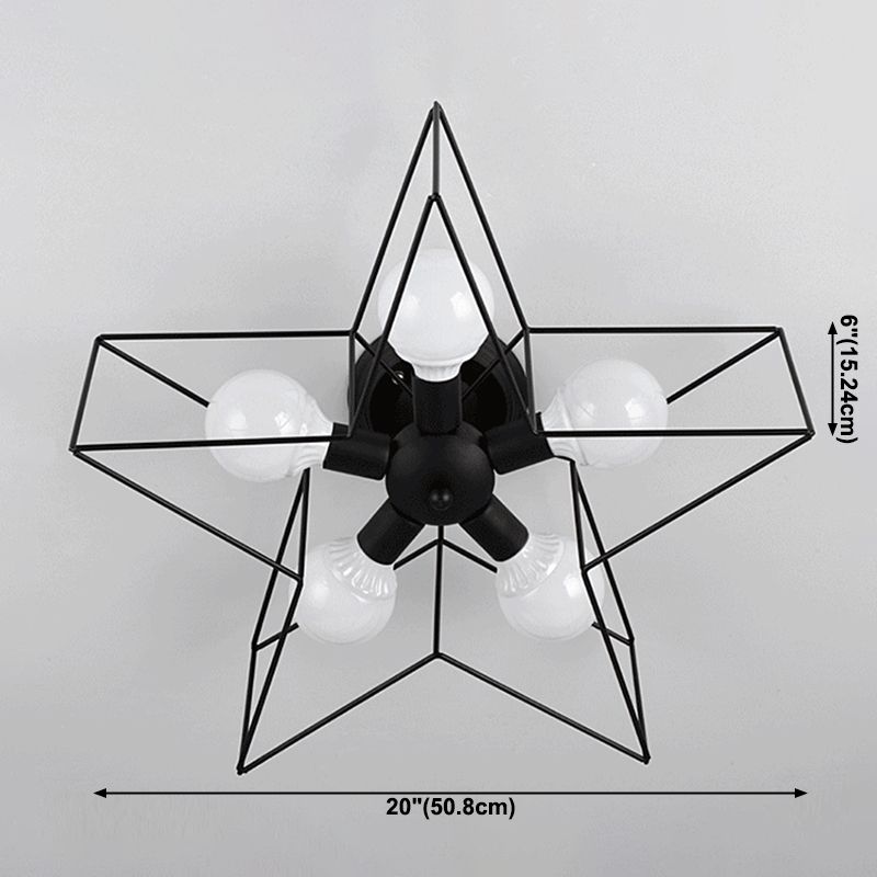 Plafoniera a stella con struttura in ferro in ferro stile retrò industriale, montaggio a semi-incasso a 5 luci