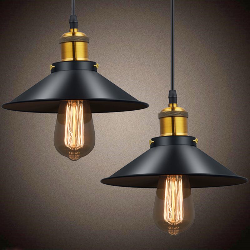 Tapered Cape Shade 1-Light Industrial Metal Pendant Light Hanging Ceiling Light in Black