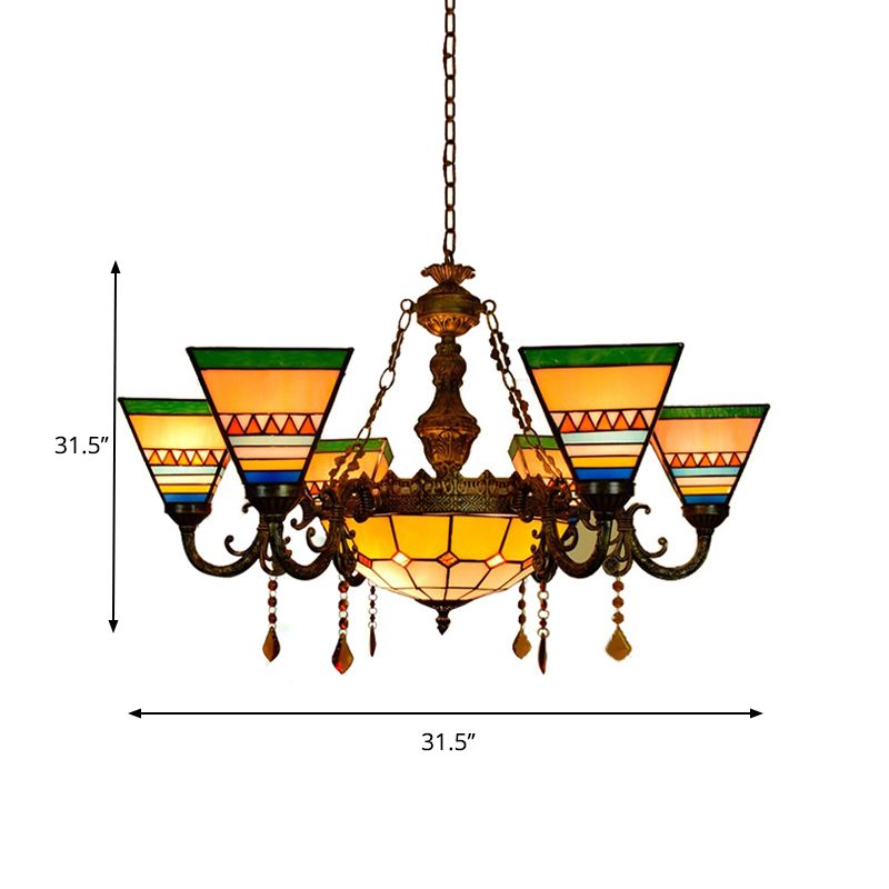 Craftsman Living Room Chandelier avec Agate Trened vitrail Tiffany Vintage Hanging Light in Orange-Green