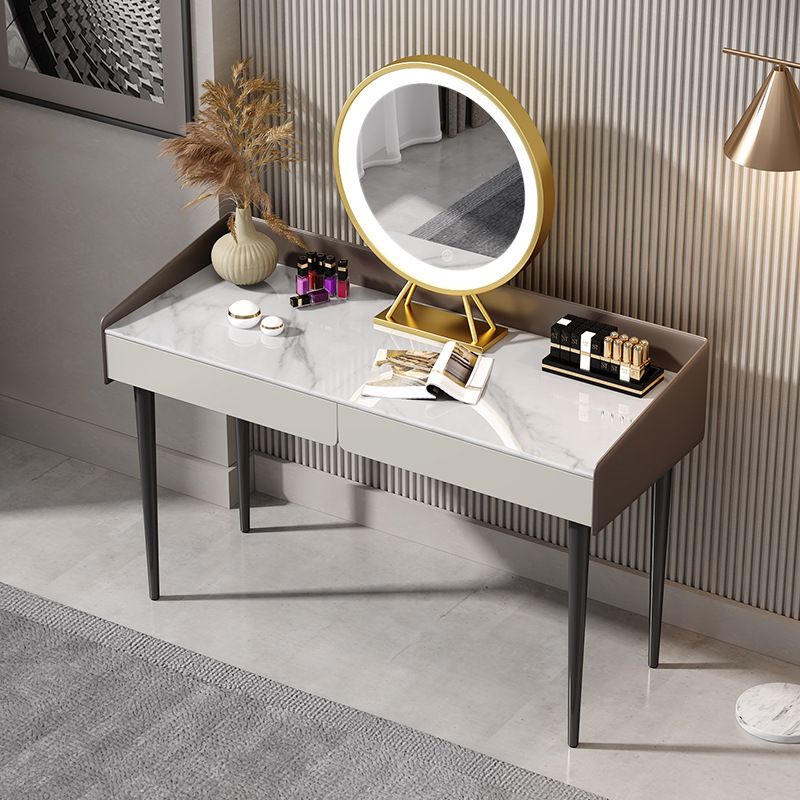29.52 " Height 2-Drawer Makeup Table Modern Slate Top Vanity Stool