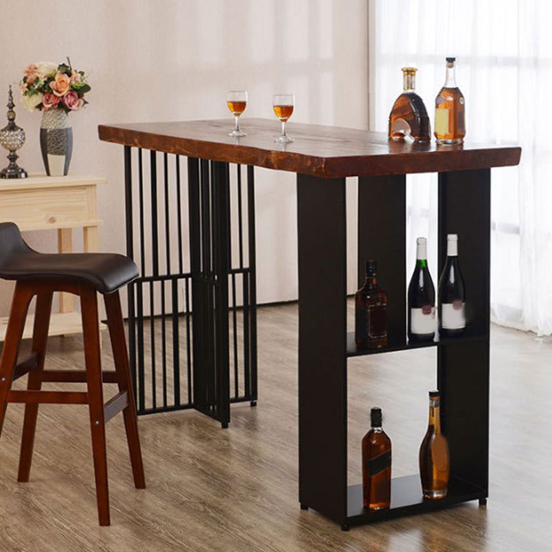 Modern Bar-height Table Solid Wood Top Pub Table with 2 Shelve