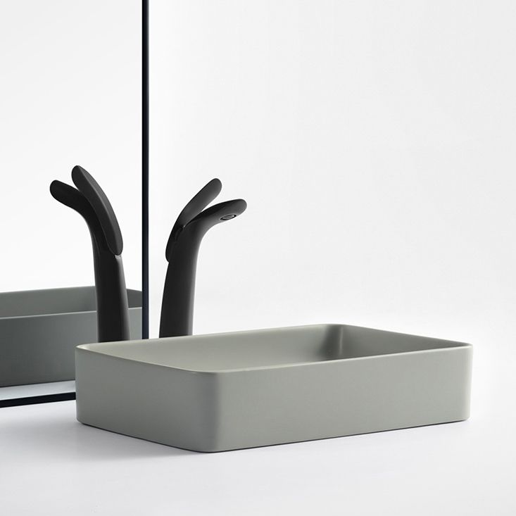 Modern Bathroom Sink Porcelain Rectangular with Pop-Up Drain Vessel Lavatory Sink