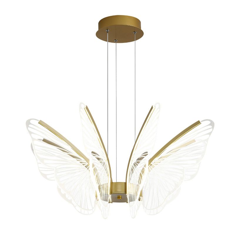Gold Metal Ceiling Hung Fixtures Contemporary LED Butterfly Pendant Lighting