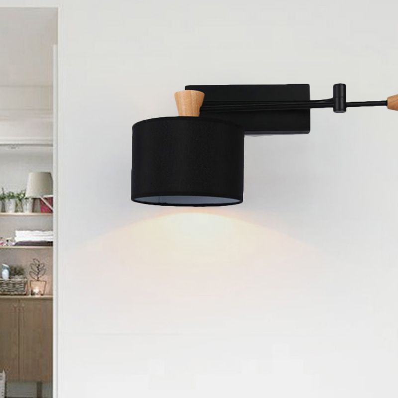 Drum Wall Light Sconce Modernism Fabric 1 Light Sconce Light in Black/White for Living Room