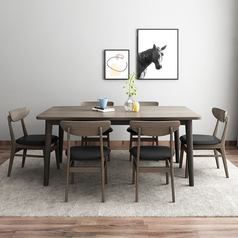 Simplicity Style Furniture Rectangle Solid Wood Dining Room Table in Brown