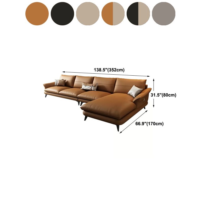 Nordic Stationary Genuine Leather Living Room Flared Arm Sofa Chaise
