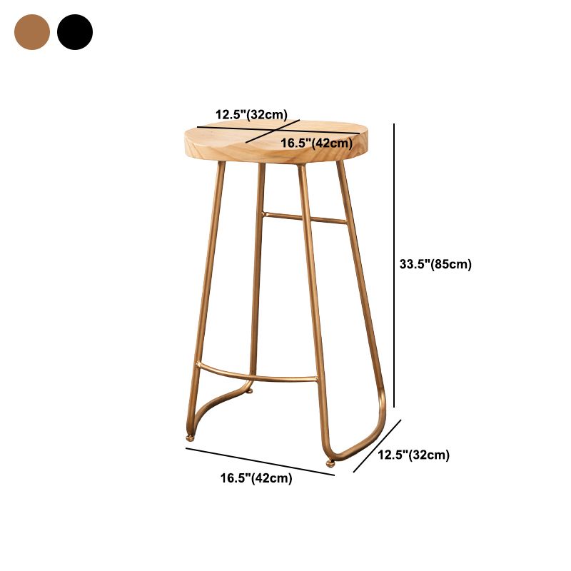 Modern Armless Backless Counter Stool Iron Dining Room Bar Stool with Wooden Seat