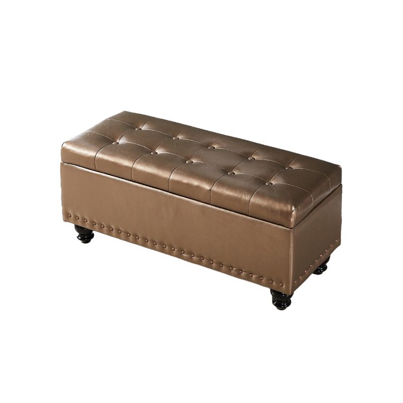 Contemporary Pouf Ottoman PU Leather Nailhead Trim Tufted Square Ottoman with Storage