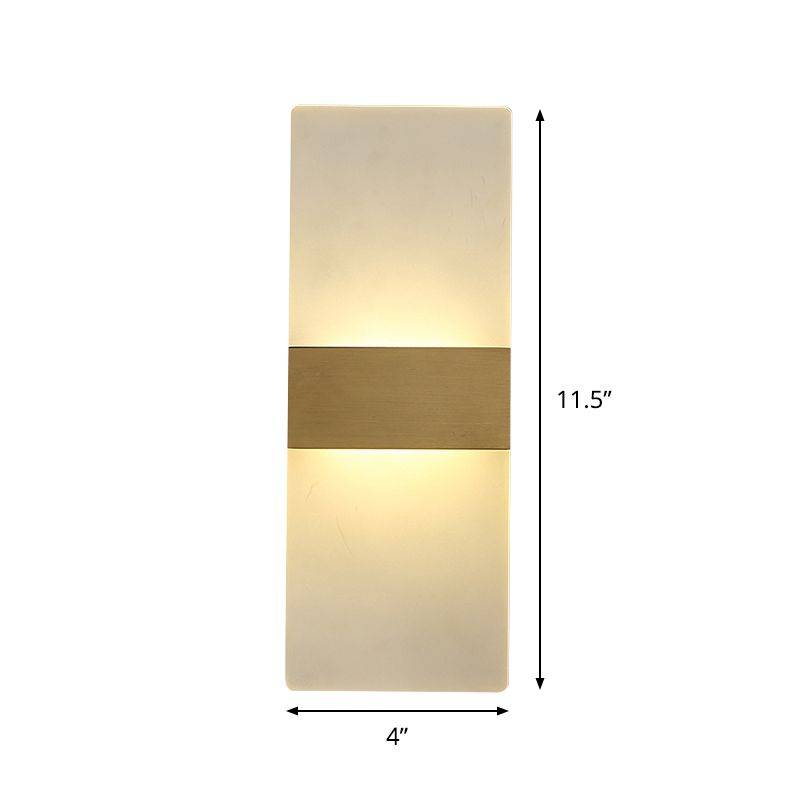 Rectangular Flush Wall Sconce Minimalist Acrylic Bedside Wall Lamp with Gold Band, Warm/White Light