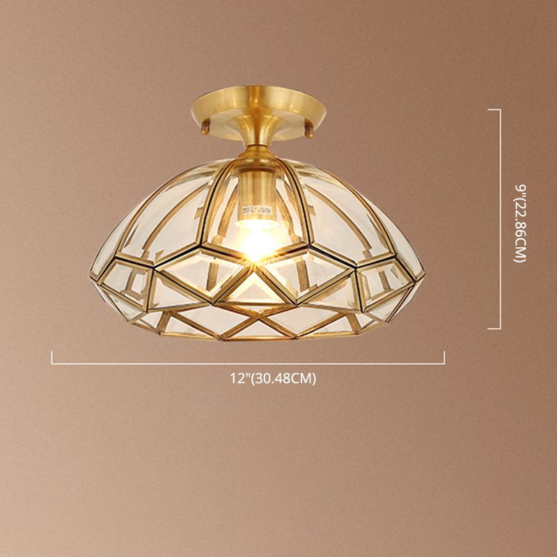 1 Light Bowl Shade Semi Flush Mount Lighting Colonial Style Glass Ceiling Light for Hallway