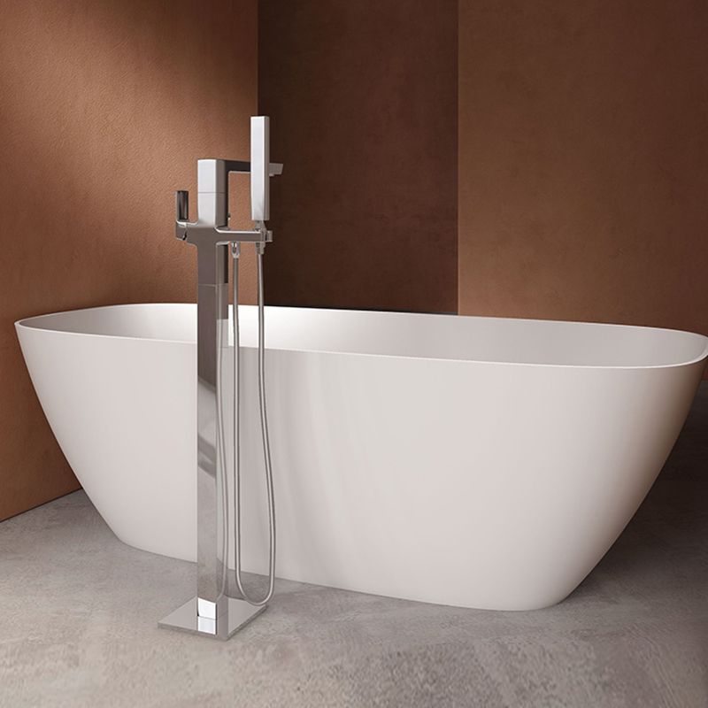 White Freestanding Soaking Bathtub Modern Rectangle Stone Bathtub