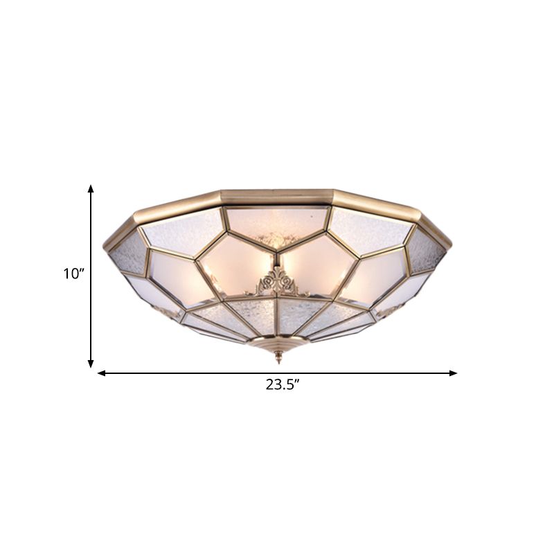 3/4/6 Lights Curved Frosted Glass Pane Flush Ceiling Light Classic Gold Bowl Bedroom Flush Mount Lamp
