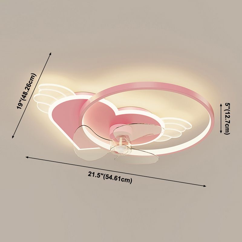 Corazón rosa y anillo Ventilador de techo Cartoon LED Metal Semi Flush Lighting para niños Rala