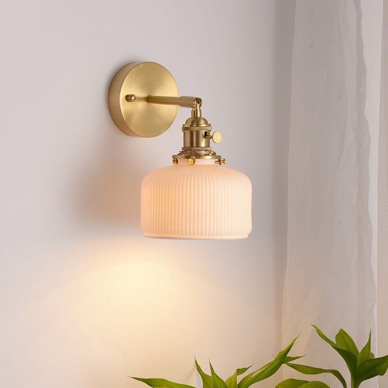 Gold Modern Metal Wall Sconce Geometric Shape Sconce Lights with Ceramic Shade