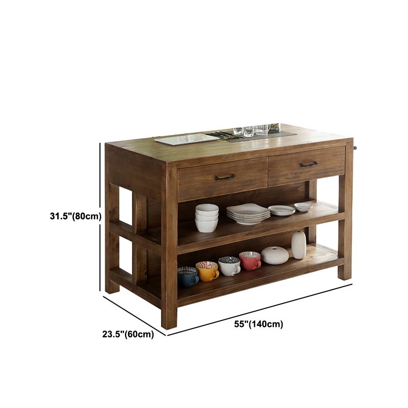 Traditional Stationary Kitchen Island Set Wood Rectangular Kitchen Island Set for Home Use