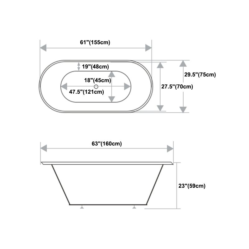 Modern Oval Drop-in Bath Tub 23.22" H White Acrylic Bathtub for Home