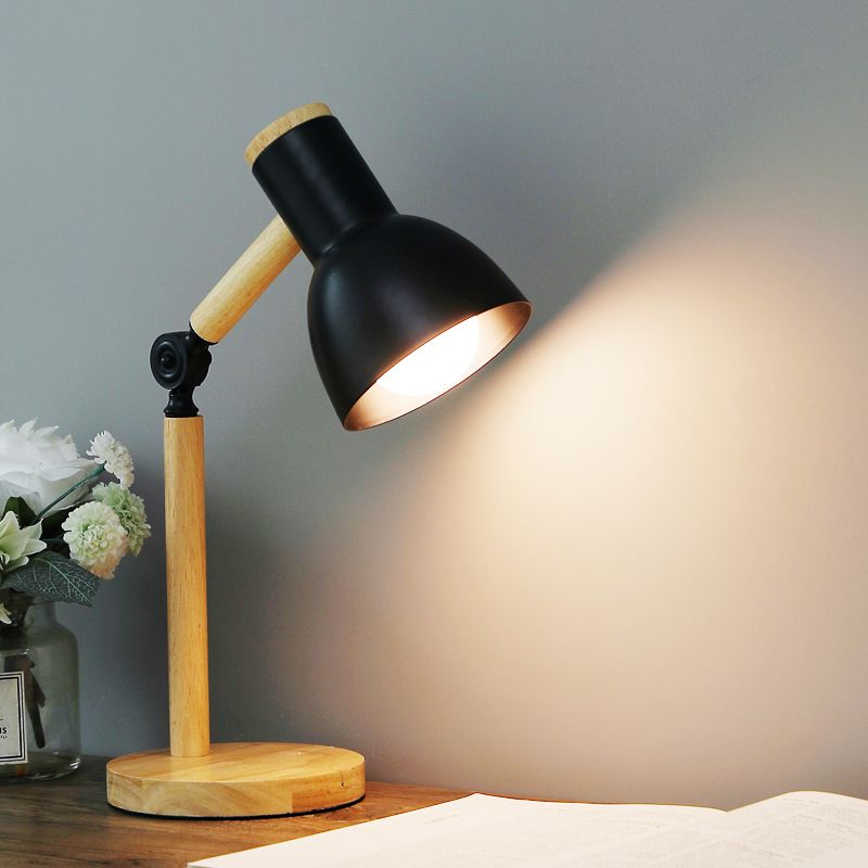 Makaroon Wood Night Tischlichter Bell 1-Licht-Nachttischlampen mit Metallschatten