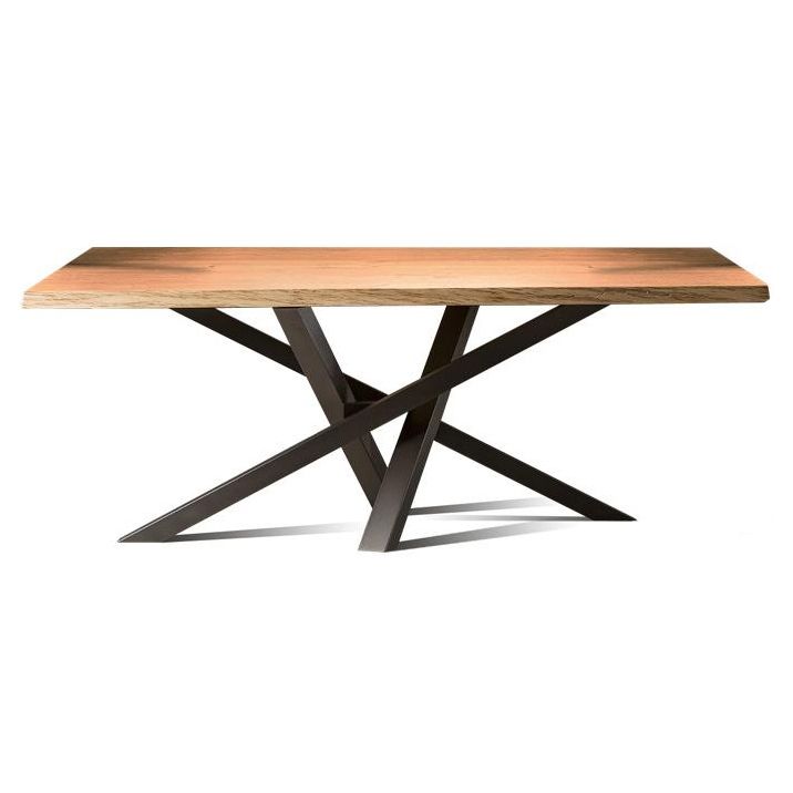Rectangle Pine Wood Dining Table Industrial Table in Nature with Metal Pedestal