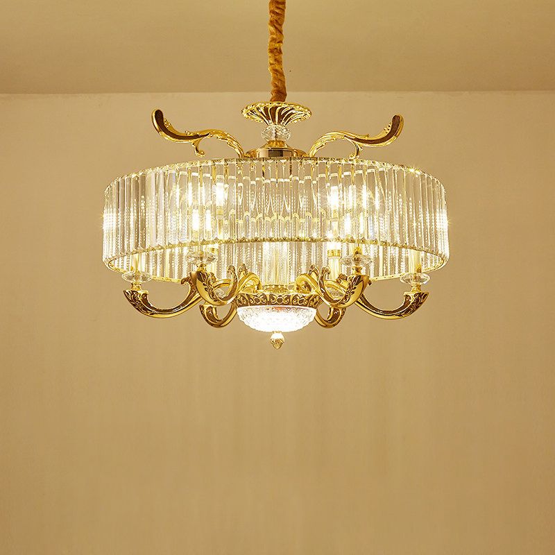 Gold 6/8 Lights Pendant Chandelier Modernist Crystal Block Circle Ceiling Suspension Lamp