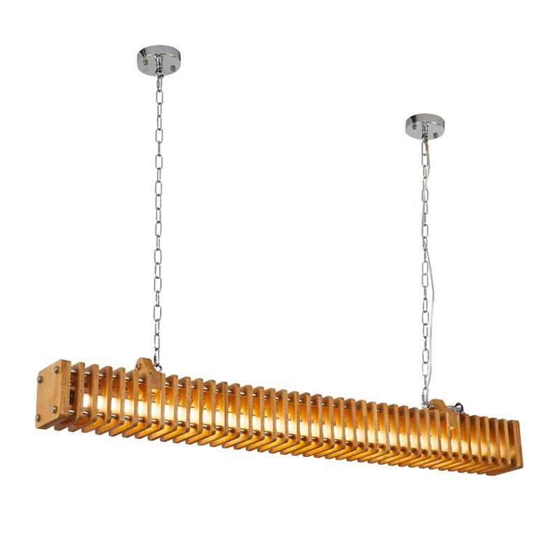 Modern Metal Ceiling Light Rectangle Shape Island Light with Wood Shade for Living Room