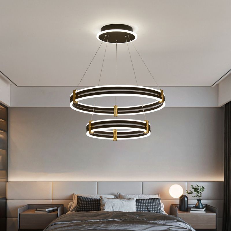 Postmodern Simplicity Round Ceiling Chandelier Acrylic Hanging Light with Hanging Cord for Living Room