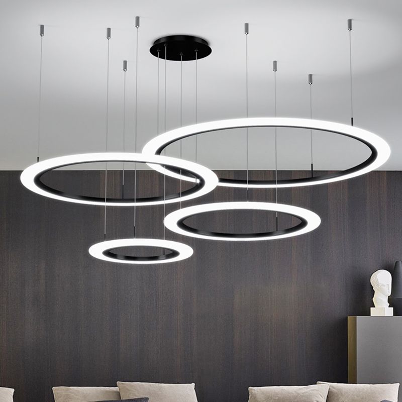 Luces de lámpara de lámpara de sombra redonda moderna accesorios de iluminación de araña de metal en negro