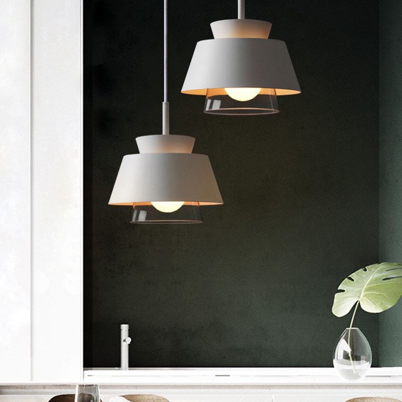 2-Shade Pendulum Light Macaron Metal and Glass 1-Bulb Restaurant Ceiling Pendant Lamp