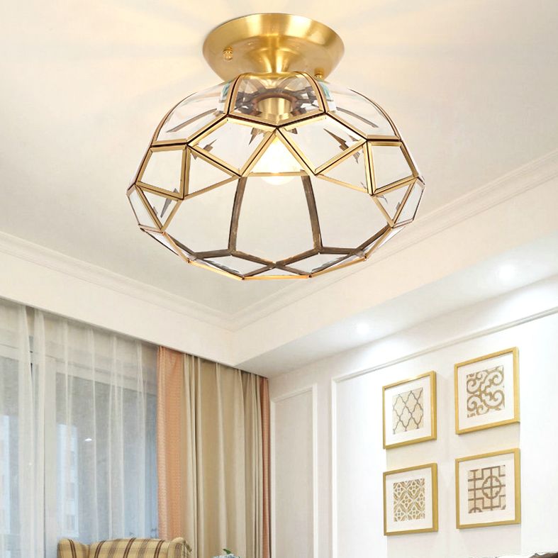 Faceted Ceiling Mount Light Fixture Traditional Gold Glass Ceiling Flush Mount Light