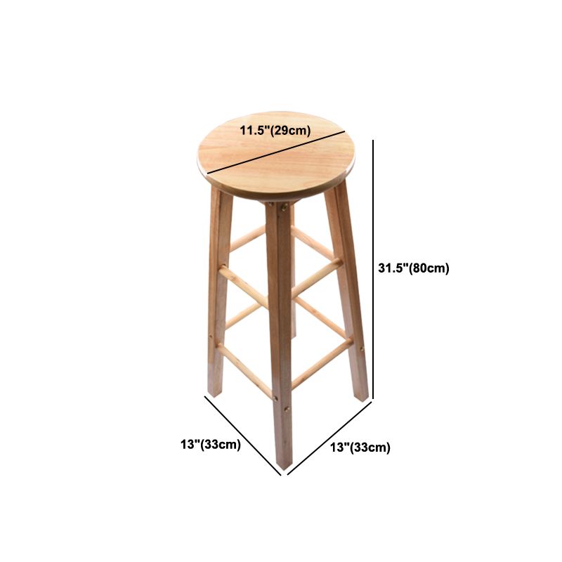 Modern Round Backless Stool Oak Solid Wood Bar Stool in Natural