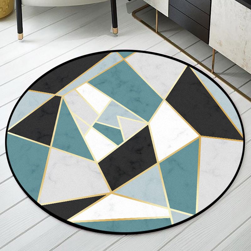 Modern Geometrical Pattern Indoor Rug Blue Synthetics Carpet Pet Friendly Non-Slip Washable Rug for Parlour