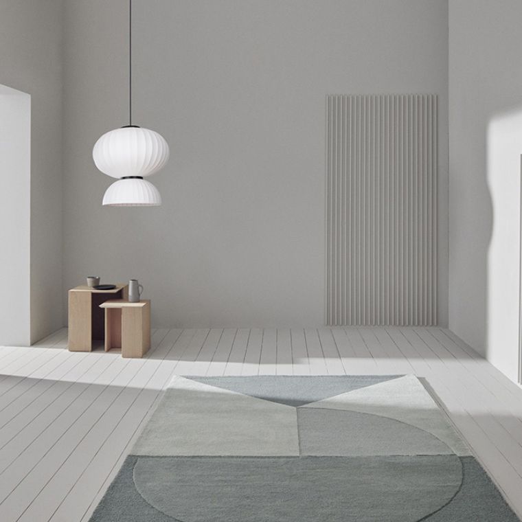 White Geometric Silk Pendant Light Nordic Modern Down Lighting for Living Room