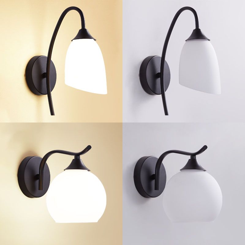 Shaded Bedroom Wall Sconce Lighting Glass Nordic Style Wall Lighting Fixture in Black