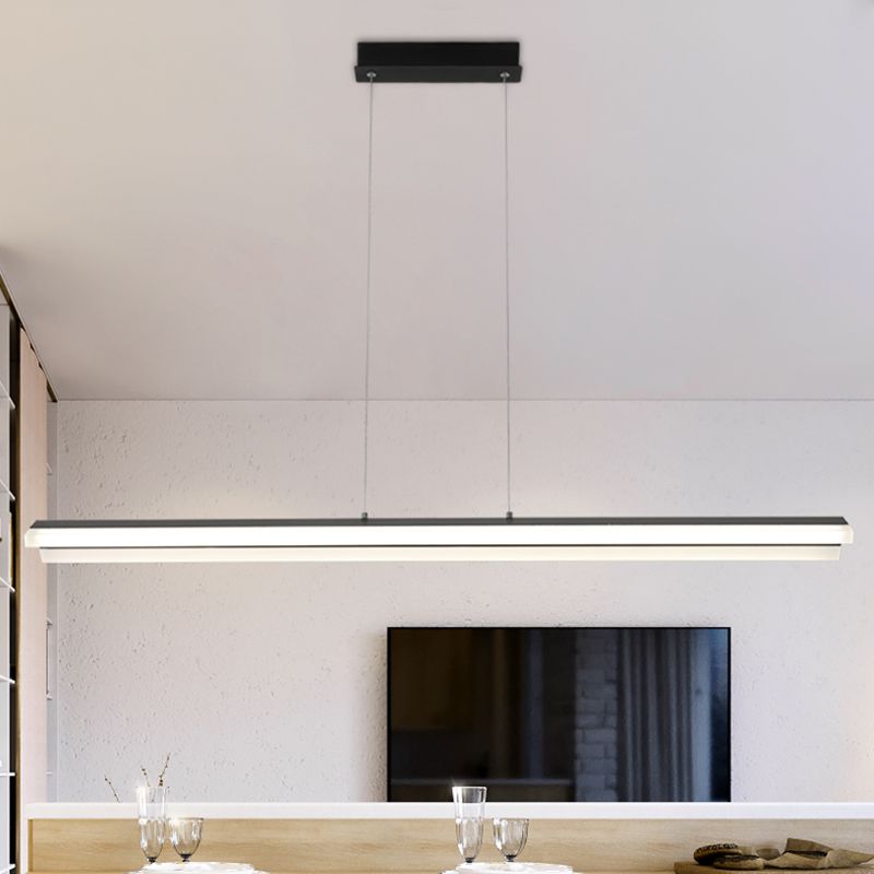 Rectangular Pendant Lighting Modern Acrylic Black/White LED Ceiling Lamp for Dining Room in Warm/White Light, 27.5"/35.5"/43" Wide
