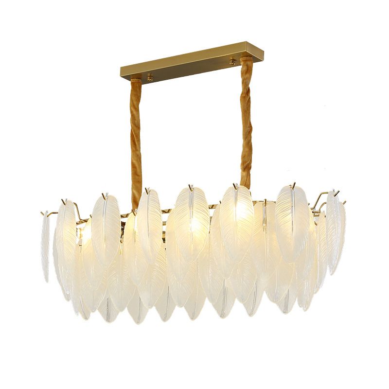 Modern Style Island Light Feather-shaped Glass Hanging Light for Dining Room