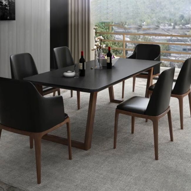 Modern Rectangle Dining Table for Home Black Stone Top Dinette Table