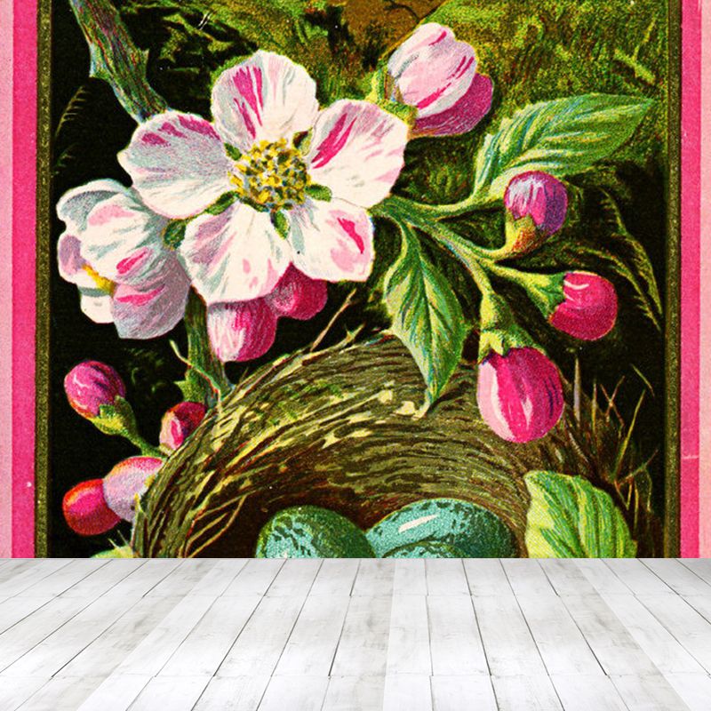 Non-Woven Decorative Wall Mural Modern Flower Print and Bird's-Nest Wall Covering