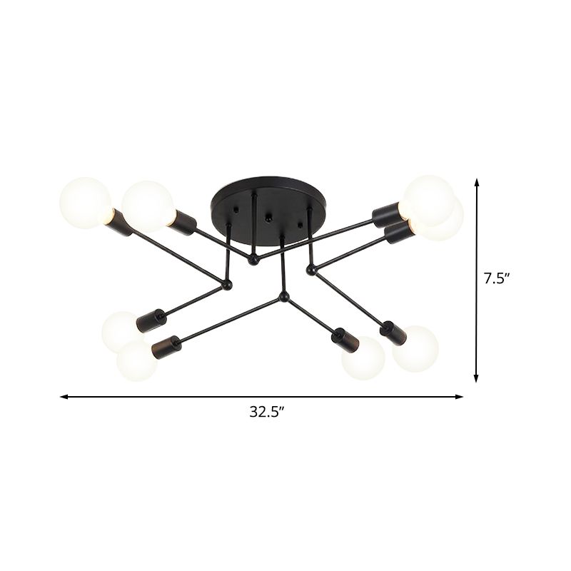 Starburst metalen plafondmontage kroonluchter vintage stijl 6/8 lampen slaapkamer semi-gemonteerde verlichting in zwart