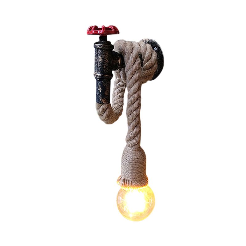 1 leichte verstellbare Seilwandlampe mit offener Glühbirne und Wasserhahn Bauernhaus antike Bronze -Eisenwand -Halterung Licht