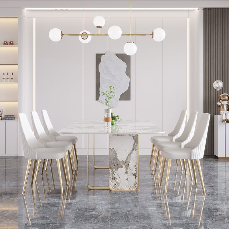 Luxury Sintered Stone Top Table Rectangle Table with Double Pedestal in Gold