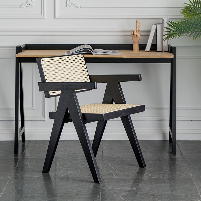 Contemporary Balcony Wood Arm Chair Matte Finish Open Dining Chair