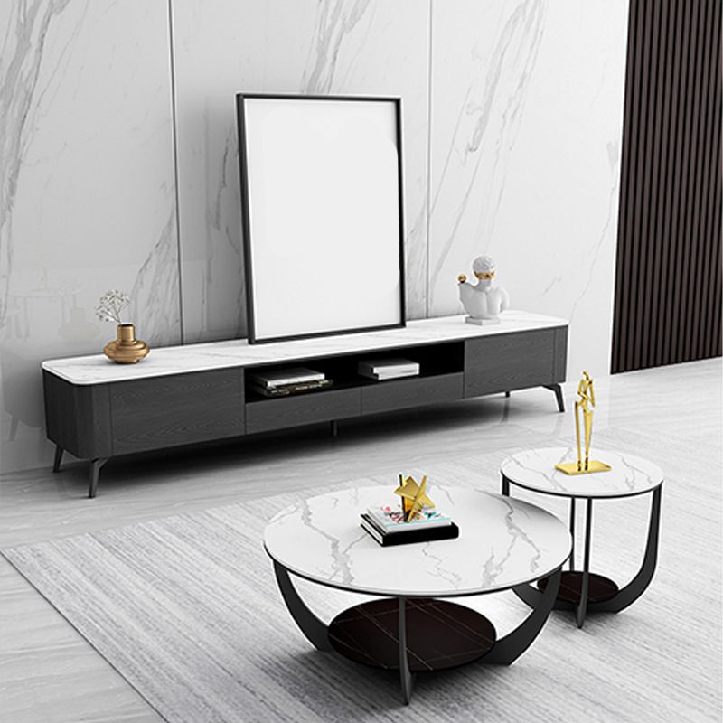 Modern Round Coffee Table Stone Cross Legs Coffee Table with Storage