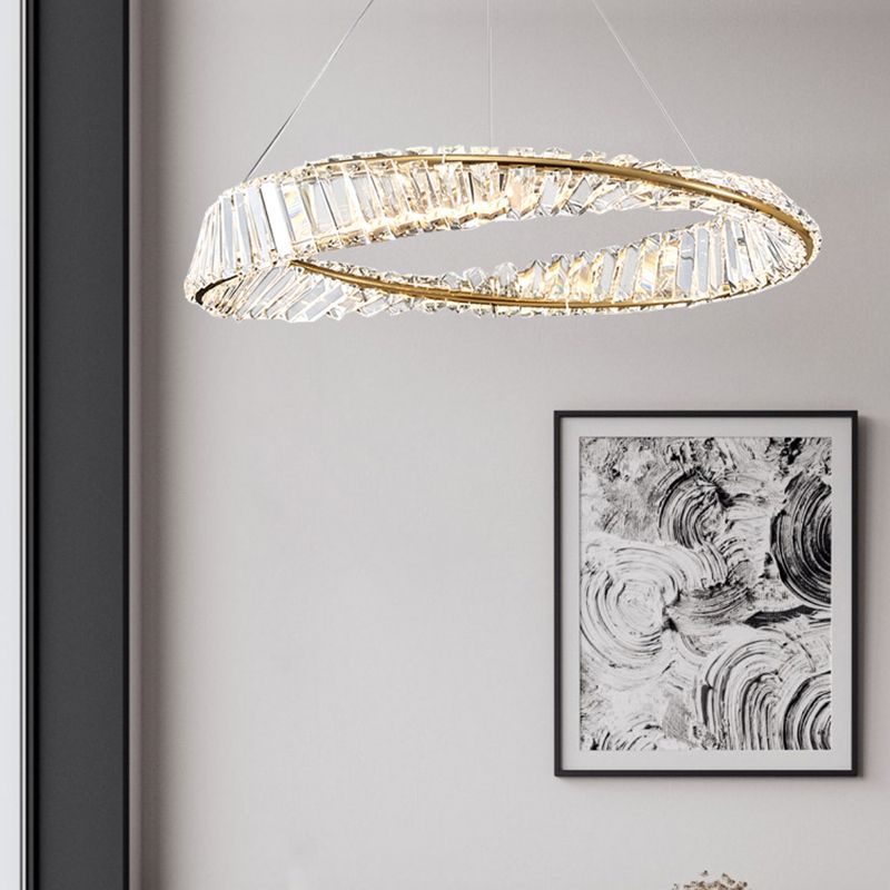 Modern Luxury LED Chandelier Lacquered Iron Circular Pendant Light with Crystal Shade
