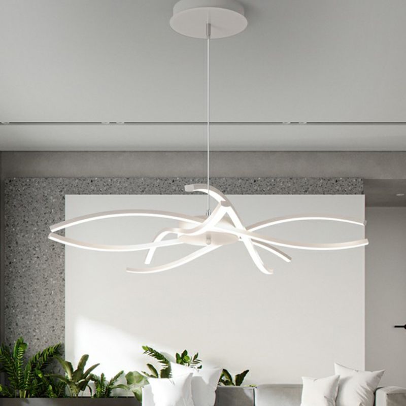 Floral Living Room Chandelier Metallic Simplicity LED Suspended Lighting Fixture