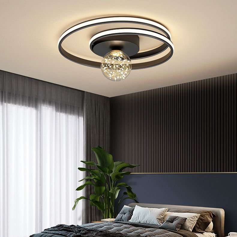 Multi-Lights Round Shade Modern Style Flush Mount Ceiling Light Fixture in Black