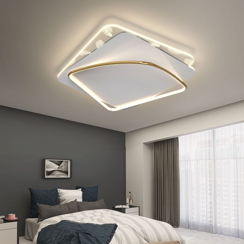 Minimalist Trendy Feather Ceiling Lamp Acrylic Bedroom LED Flush Mount Light Fixture