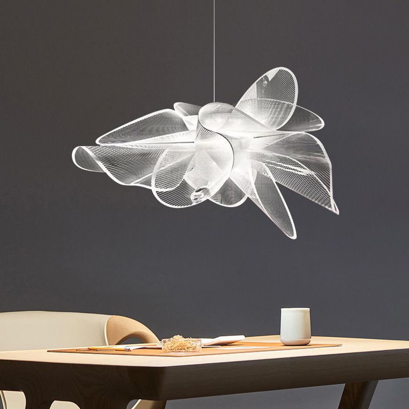 Tulle-Like Floral Chandelier Decorative Plastic Cafe LED Suspension Lighting Fixture in White