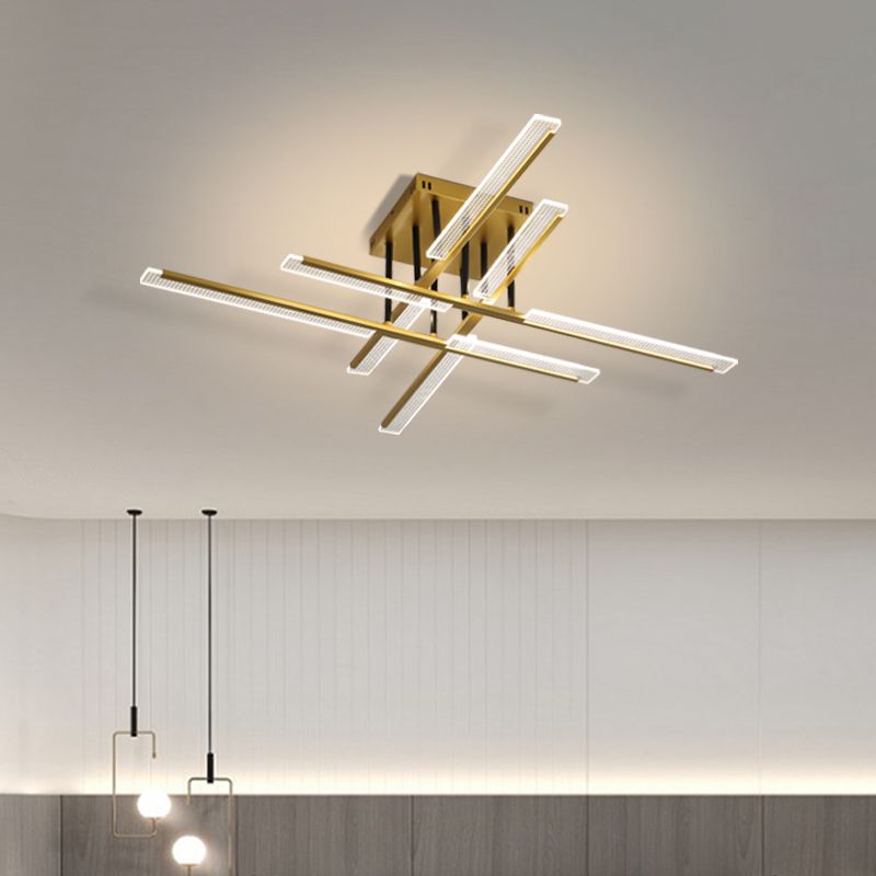 Acrylic Sticks Semi Flush Light Fixture Nordic Gold LED Ceiling Lighting for Bedroom