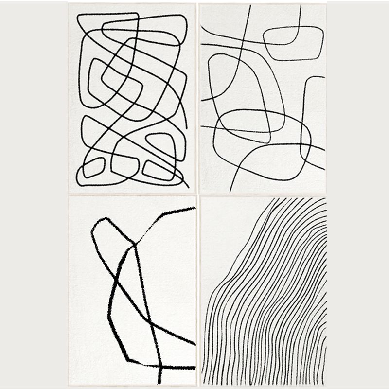 White Tone Casual Area Rug Polyester Lines Print Rug Non-Slip Backing Indoor Rug for Living Room